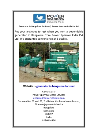 Generator In Bangalore For Rent  Power Sparrow India Pvt Ltd