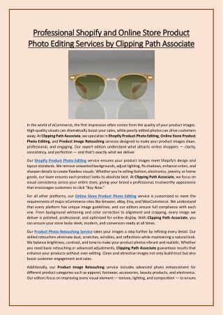 Professional Shopify and Online Store Product Photo Editing Services by Clipping Path Associate