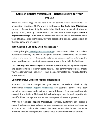 Collision Repairs Mississauga – Trusted Experts for Your Vehicle