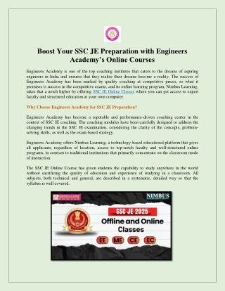 Boost Your SSC JE Preparation with Engineers Academy’s Online Courses