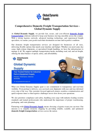 Comprehensive Domestic Freight Transportation Services -  Global Dynamic Supply