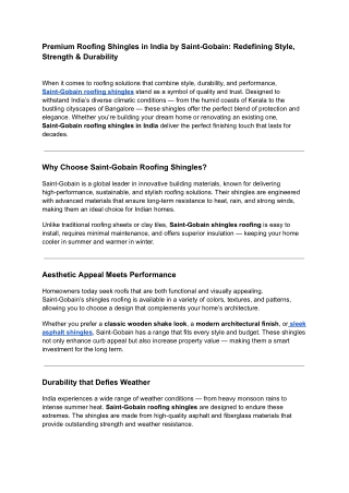 Premium Roofing Shingles in India by Saint-Gobain Redefining Style, Strength & Durability