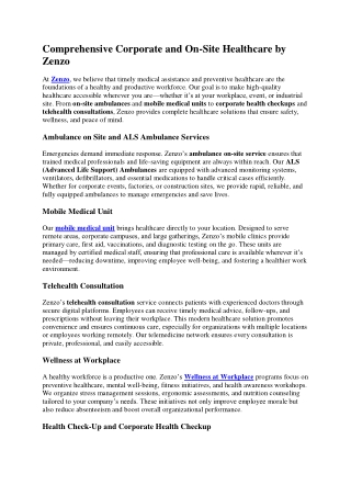 Comprehensive Corporate and On-Site Healthcare by Zenzo