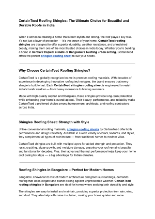 CertainTeed Roofing Shingles The Ultimate Choice for Beautiful and Durable Roofs in India