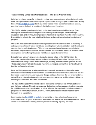 Transforming Lives with Compassion – The Best NGO in India