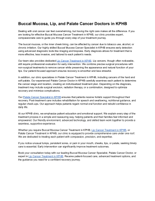 Buccal Mucosa, Lip, and Palate Cancer Doctors in KPHB