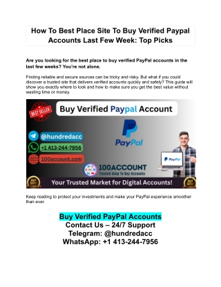 How To Best Place Site To Buy Verified Paypal Accounts Last Few Week: Top Picks