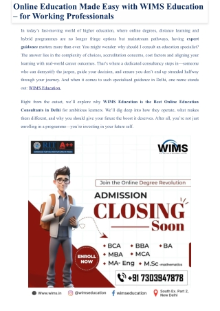 Online Education Consultants in Delhi - WIMS Education