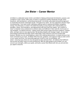 Jim Bleier: Empowering You to Build Confidence and Career Clarity