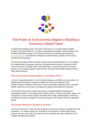The Power of an Economics Degree in Building a Conscious Global Future