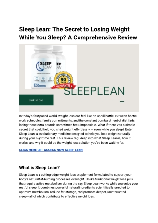 Sleep Lean Review: Lose Weight Effortlessly While You Sleep