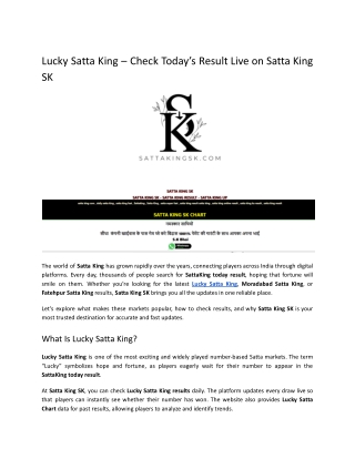 Lucky Satta King – Check Today’s Result Live on Satta King SK
