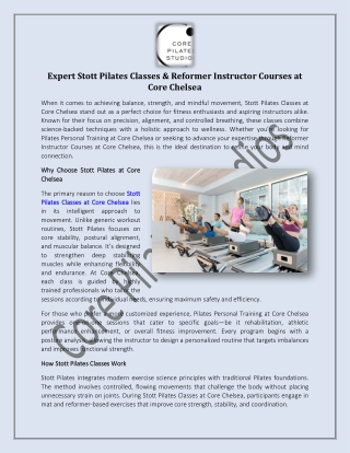 Expert Stott Pilates Classes & Reformer Instructor Courses at Core Chelsea