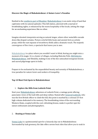 Discover the Magic of Mahabaleshwar A Nature Lover’s Paradise