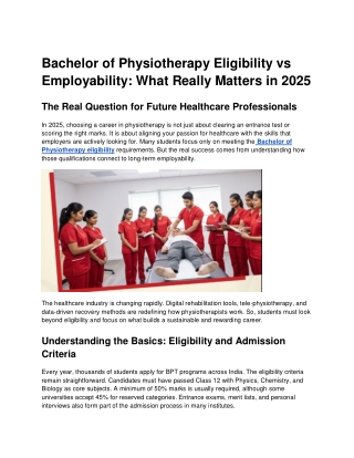 Bachelor of Physiotherapy Eligibility vs Employability: What Really Matters in 2
