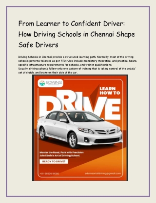 From Learner to Confident Driver: How Driving Schools in Chennai Shape Safe Driv