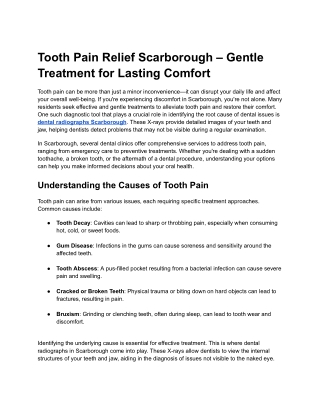 Tooth Pain Relief Scarborough – Gentle Treatment for Lasting Comfort