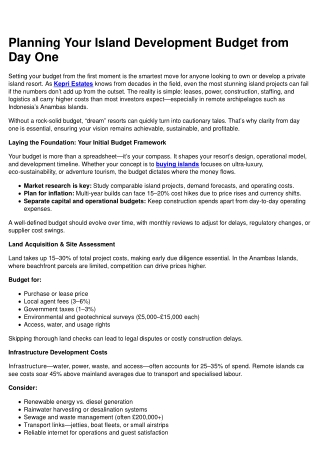 Planning Your Island Development Budget from Day One