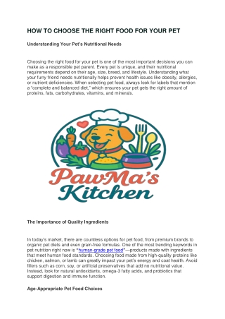 How to Choose the Right Food for Your Pet