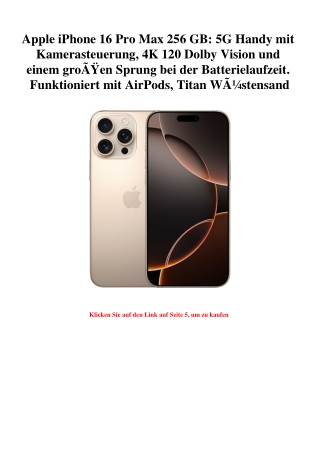 6246 Apple iPhone 16 Pro Max 256 GB  5G Handy mit Kamerasteuerung  4K 120 Dolby Vision und einem groÃƒÂŸ