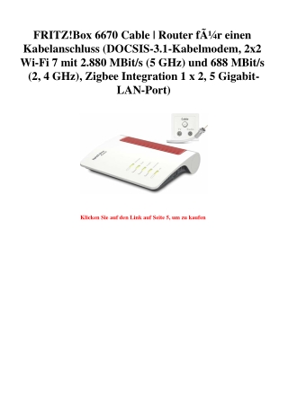 5846 FRITZ Box 6670 Cable   Router fÃƒÂ¼r einen Kabelanschluss  DOCSIS-3.1-Kabelmodem  2x2 Wi-Fi 7 mit 2