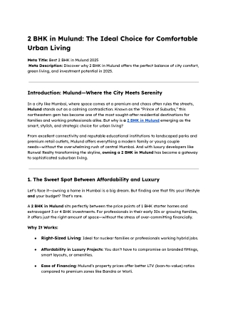 2 BHK in Mulund: The Ideal Choice for Comfortable Urban Living