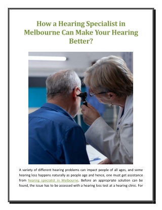 How a Hearing Specialist in Melbourne Can Make Your Hearing Better