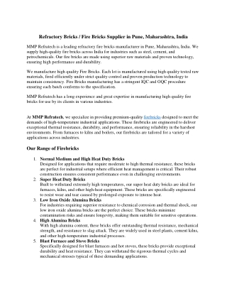 Refractory Bricks / Fire Bricks Supplier in Pune, Maharashtra, India