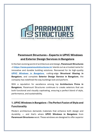 Paramount Structures Experts in UPVC Windows and Exterior Design Services in Bangalore