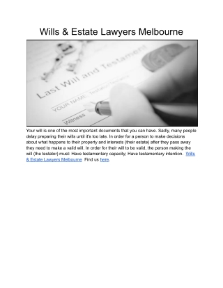 Wills & Estate Lawyers Melbourne