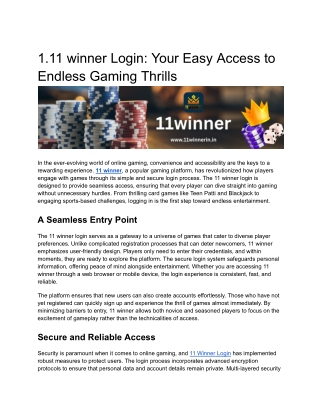 11 winner Login: Your Easy Access to Endless Gaming Thrills