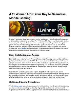11 Winner APK: Your Key to Seamless Mobile Gaming