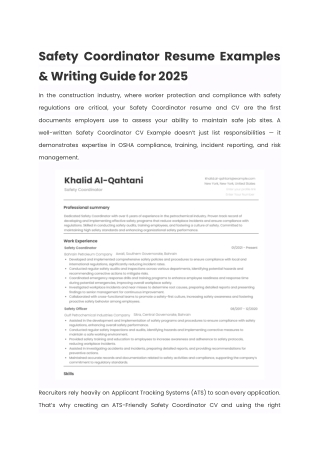 Safety Coordinator Resume Examples & Writing Guide for 2025