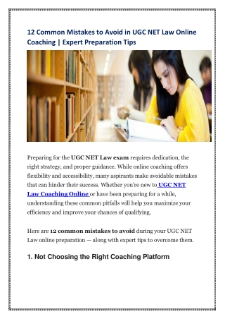 12 Common Mistakes to Avoid in UGC NET Law Online Coaching - Expert Preparation Tips
