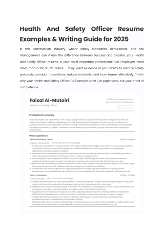 Health And Safety Officer Resume Examples & Writing Guide for 2025