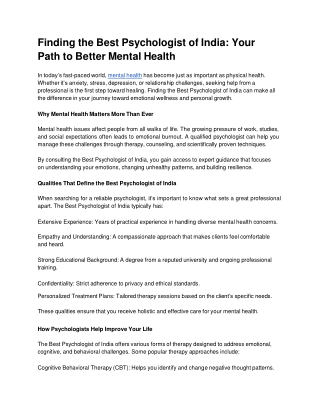 Finding the Best Psychologist of India_ Your Path to Better Mental Health