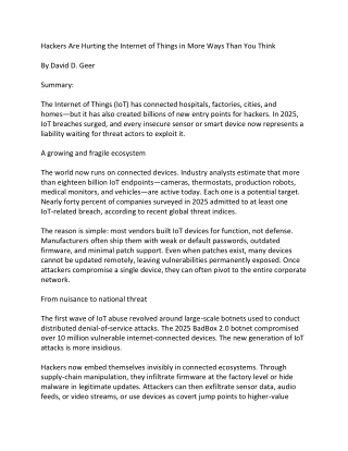 Hackers Are Hurting the Internet of Things in More Ways Than You Think by David D Geer