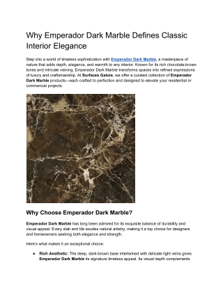 Why Emperador Dark Marble Defines Classic Interior Elegance