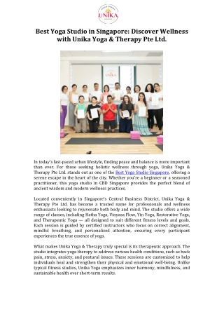 Best Yoga Studio in Singapore Discover Wellness with Unika Yoga & Therapy Pte Ltd