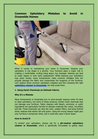 Common Upholstery Mistakes to Avoid in Oceanside Homes