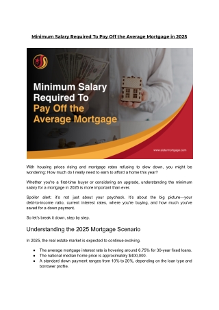 Minimum Salary Required To Pay Off the Average Mortgage in 2025