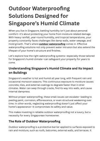 Outdoor Waterproofing Solutions Designed for Singapore’s Humid Climate