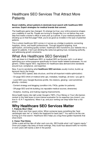 Healthcare SEO Services That Attract More Patients