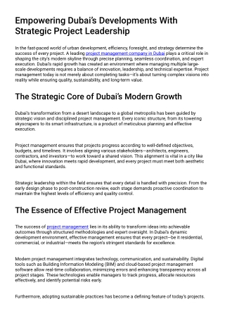 Empowering Dubai’s Developments With Strategic Project Leadership