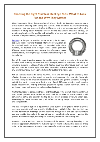 Choosing the Right Stainless Steel Eye Nuts  What to Look For and Why They Matter