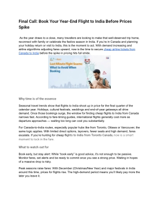 Final Call: Book Your Year-End Flight to India Before Prices Spike