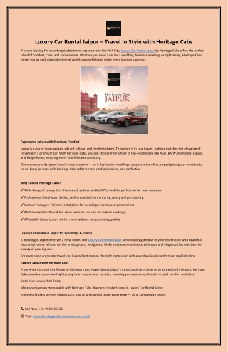 Luxury Car Rental Jaipur – Premium Cars for Weddings