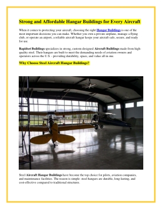 Strong and Affordable Hangar Buildings for Every Aircraft