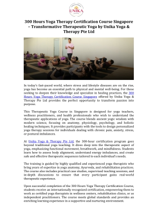 300 Hours Yoga Therapy Certification Course Singapore – Transformative Therapeutic Yoga by Unika Yoga & Therapy Pte Ltd