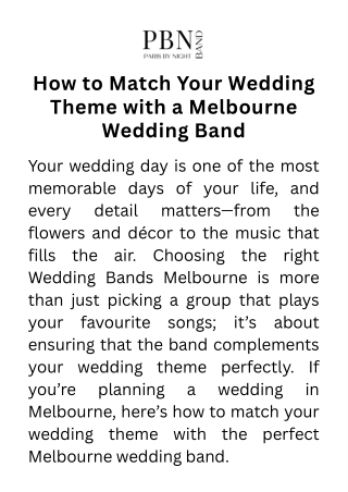 How to Match Your Wedding Theme with a Melbourne Wedding Band